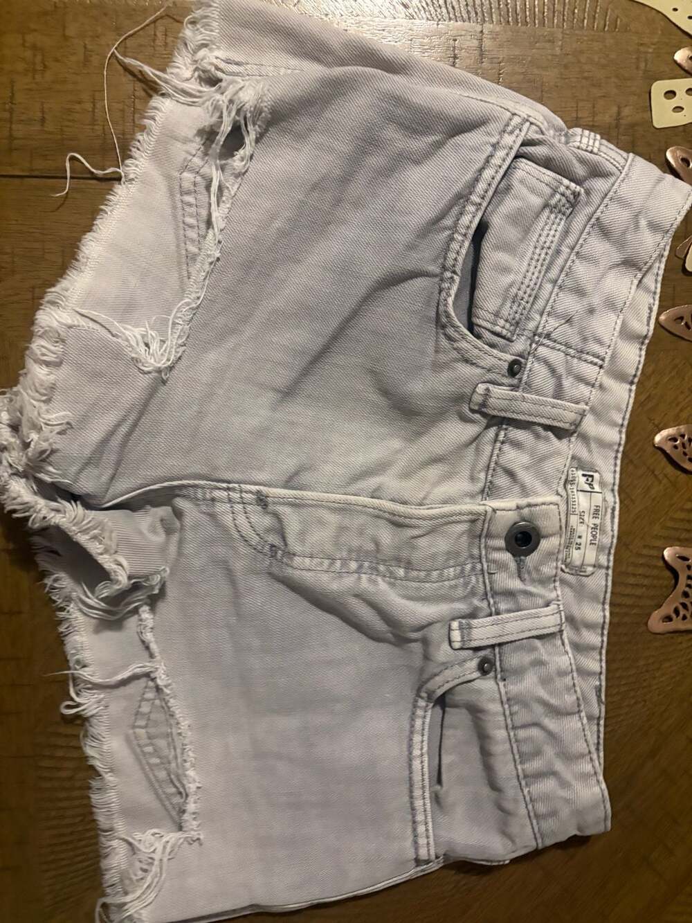Free People Denim Shorts Size 25 Grey Frayed Button Fly
